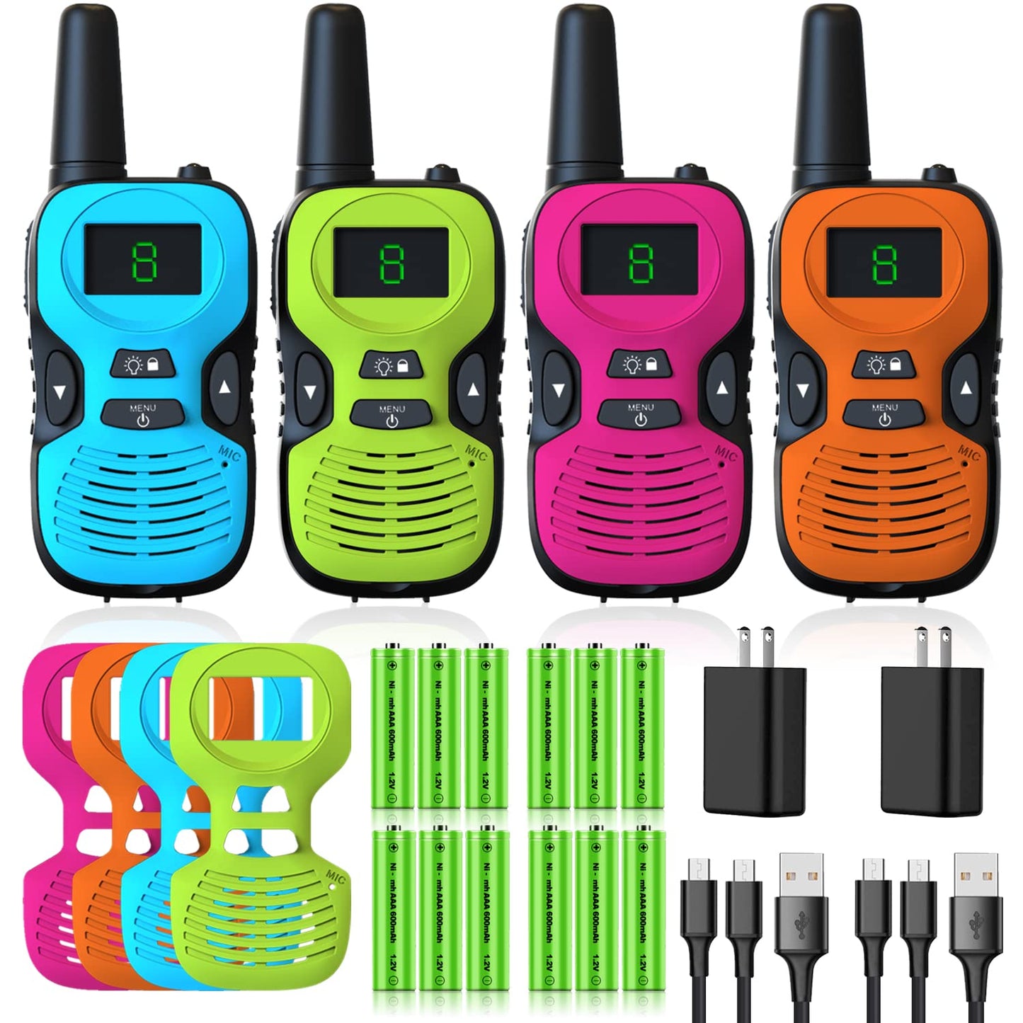 Walkie Talkies for Kids - Rechargeable 4 Pack: Walky Talky for Kids with Charger Battery - Walkie-Talkies Long Range Outdoor, Hiking, Camping Toys for