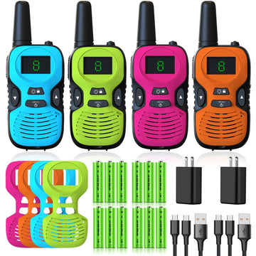 Walkie Talkies for Kids - Rechargeable 4 Pack: Walky Talky for Kids with Charger Battery - Walkie-Talkies Long Range Outdoor, Hiking, Camping Toys for