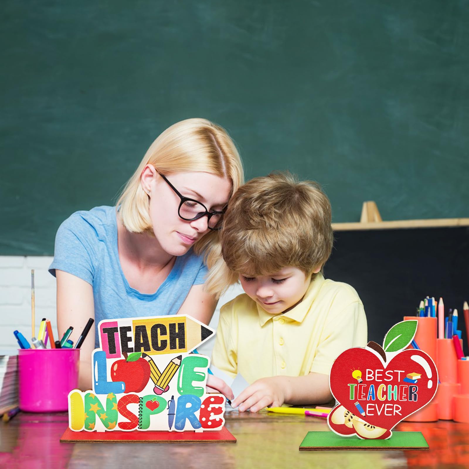 5Pcs Teacher Appreciation Table Decorations Teacher Appreciation Centerpieces Thank You Centerpieces for Wooden Thank You Best Teacher Centerpieces