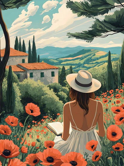 TUMBAUMBA, Puzzle for Adults 1000 Pieces, Art Jigsaw Puzzles, Colorfull Landscape Puzzles Girl in The Poppy Field, Mate Finish, Poster Included 1000
