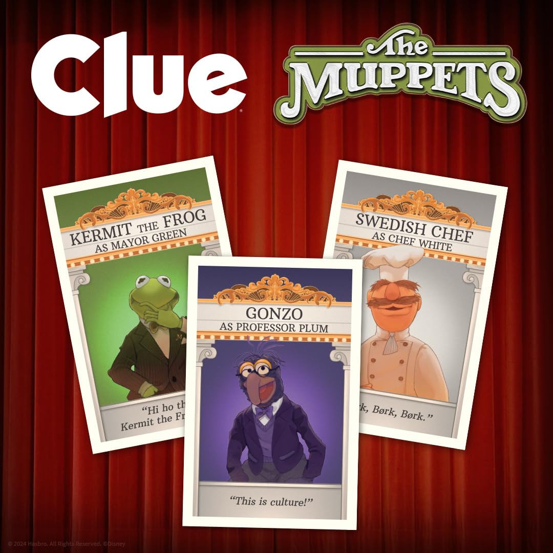 CLUE: The Muppets, Classic Board Game, Solve The Mystery in The Muppet Theater with Kermit, Fozzie, & More, Discover Who, Where, and What Weapon was