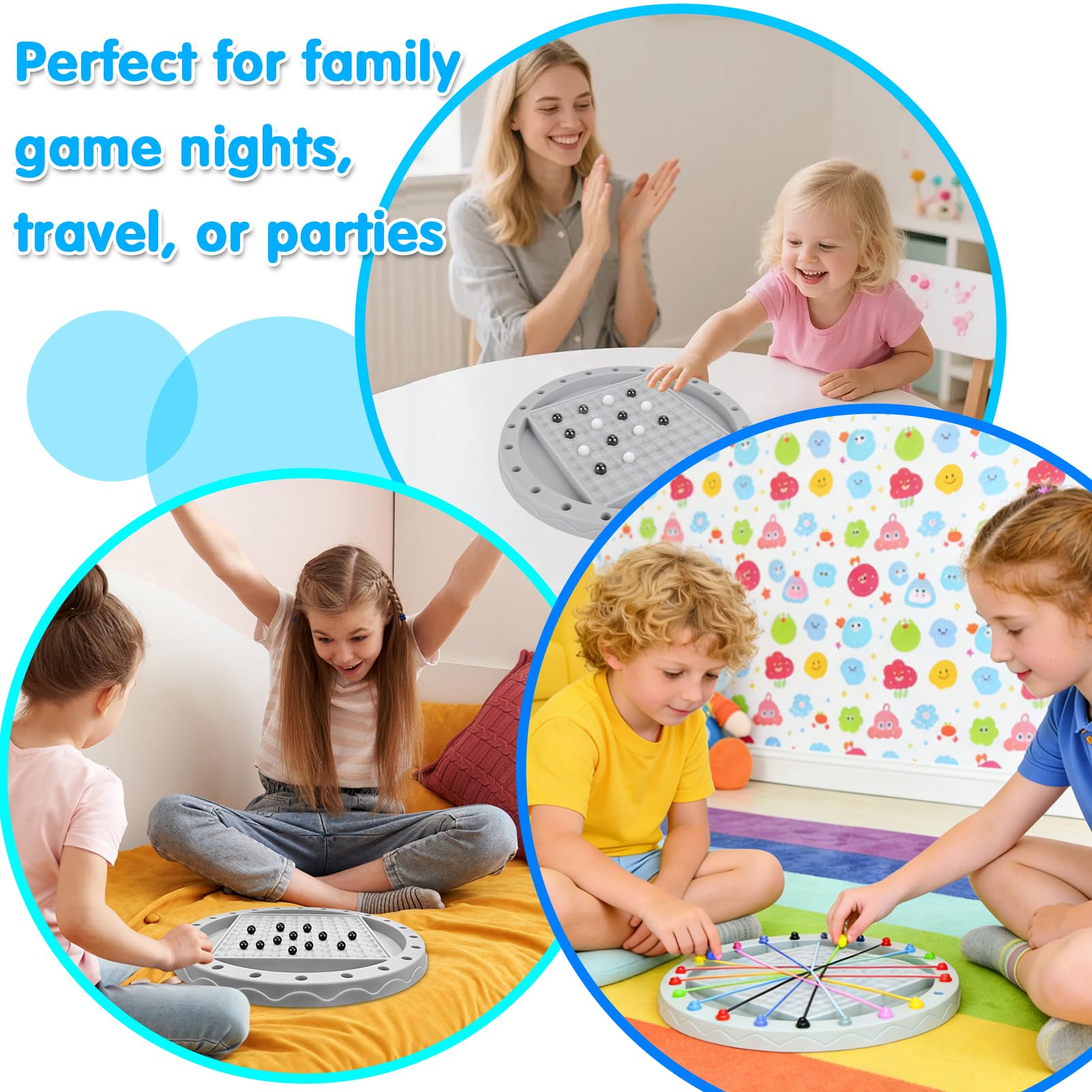 3 in 1 Board Games, 5-in-eine-Reihe-Spiel & Magnetic Chess & Rope Untangling Puzzle Game, Multi-Challenges for Age 8+, Educational Strategy for Kids