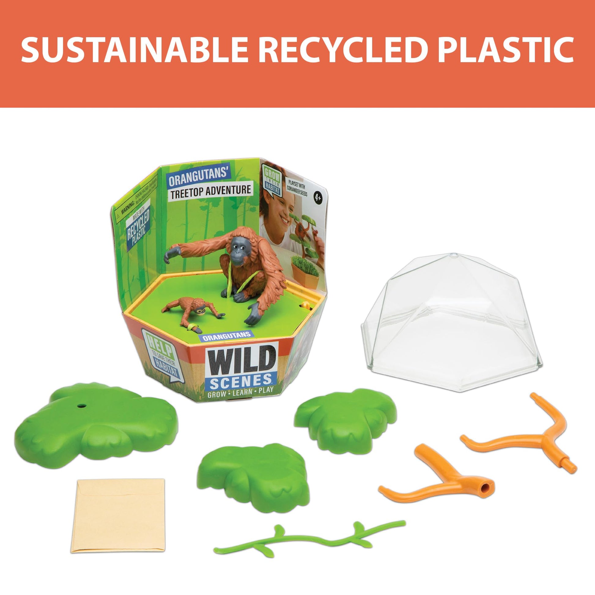 Wild Scenes Orangutans' Treetop Adventure - Grow & Play Kit Environmentally Friendly Wildlife Conservation Toy - Animal Playset for Kids Ages 4 and Up
