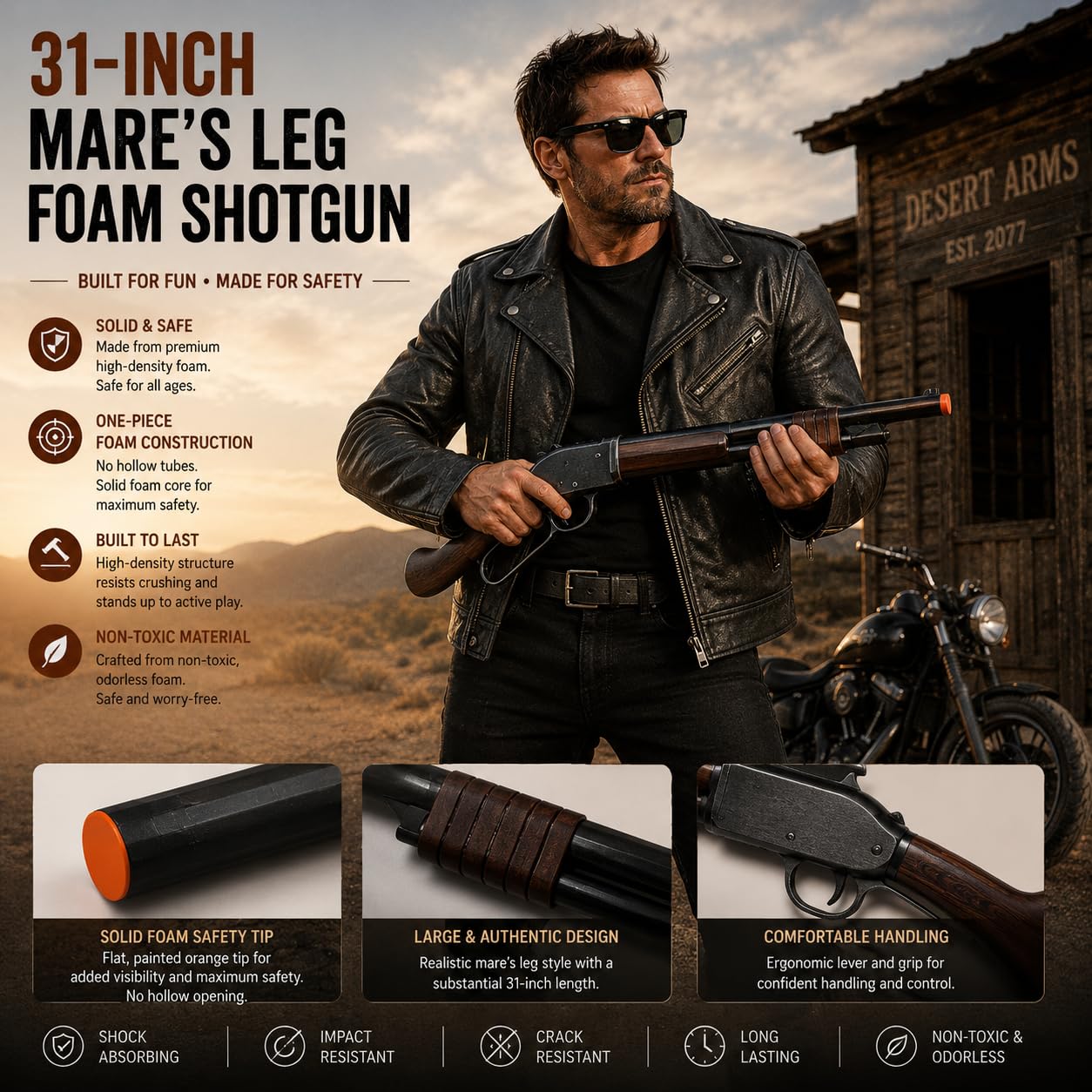 31-Inch Lever Action Foam Cosplay Prop - High Density Foam Western Cosplay Blaster with Oversized Lever Loop, Lightweight Costume Display Accessory