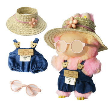 17cm&15cm Dolls Clothes, Adorable Chic Series for 17cm&15cm Dolls (NO Doll), 3-Piece Doll Outfit with Accessories - Wordy Jeans + Flowered Flat hat +