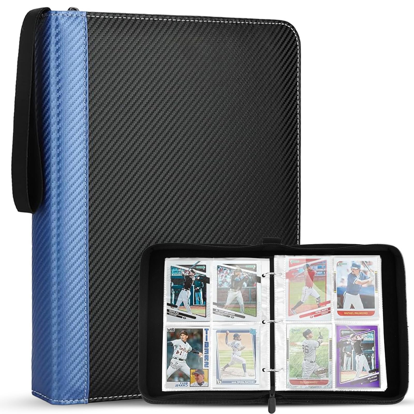 4-Pocket Card Binder, 400 Pockets Trading Card Holder with 50 Removable Sleeves, Large Capacity Waterproof Zipper Album for Collectors, Portable