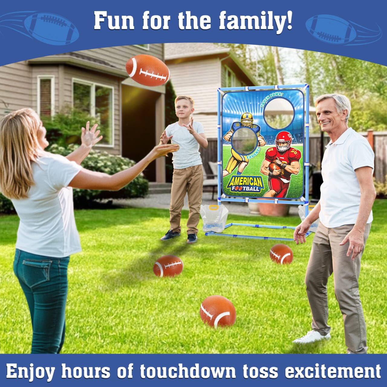 Polkoliye Football Toss Game with 4 Inflatable Balls, Indoor/Outdoor Football Throwing Target Toy for Kids Ages 4-7 8-12- Perfect Christmas Birthday