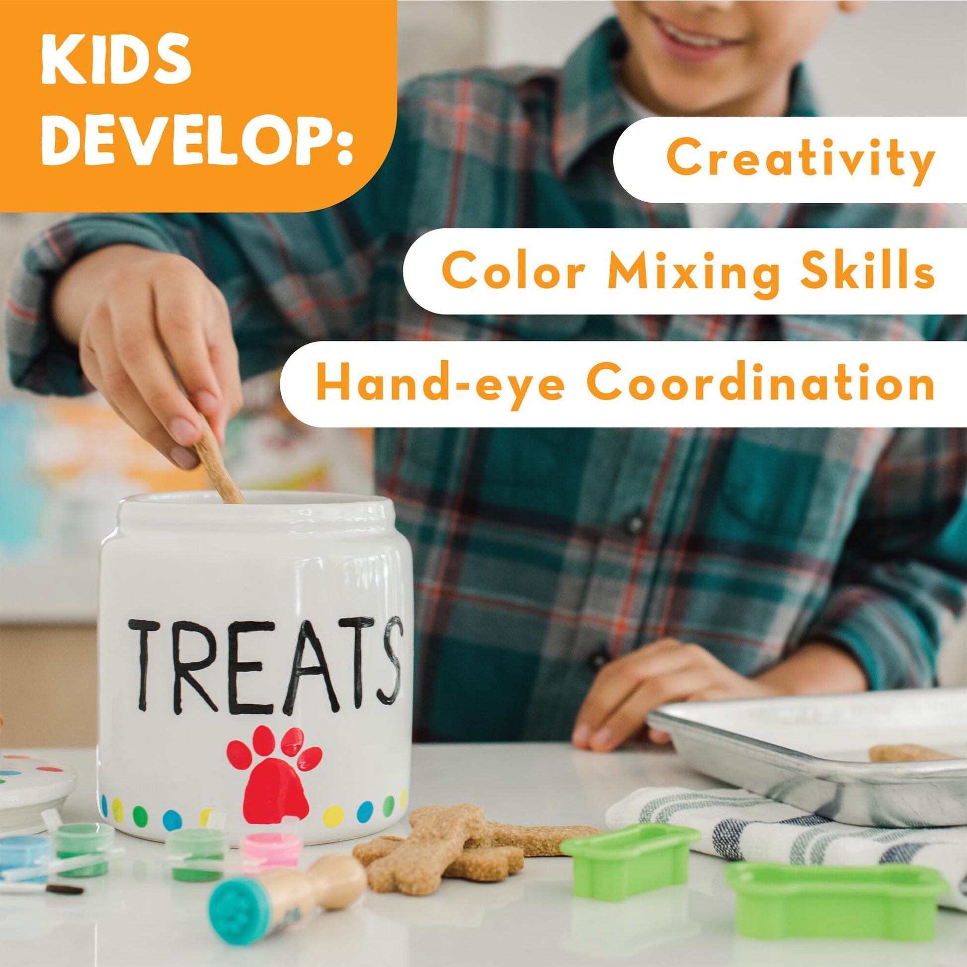 MindWare Paint Your Own Porcelain: Dog Treat Jar Craft Kit - Includes Porcelain Dog Treat jar, 12 Bright Colors of Porcelain Paint, 2 paintbrushes