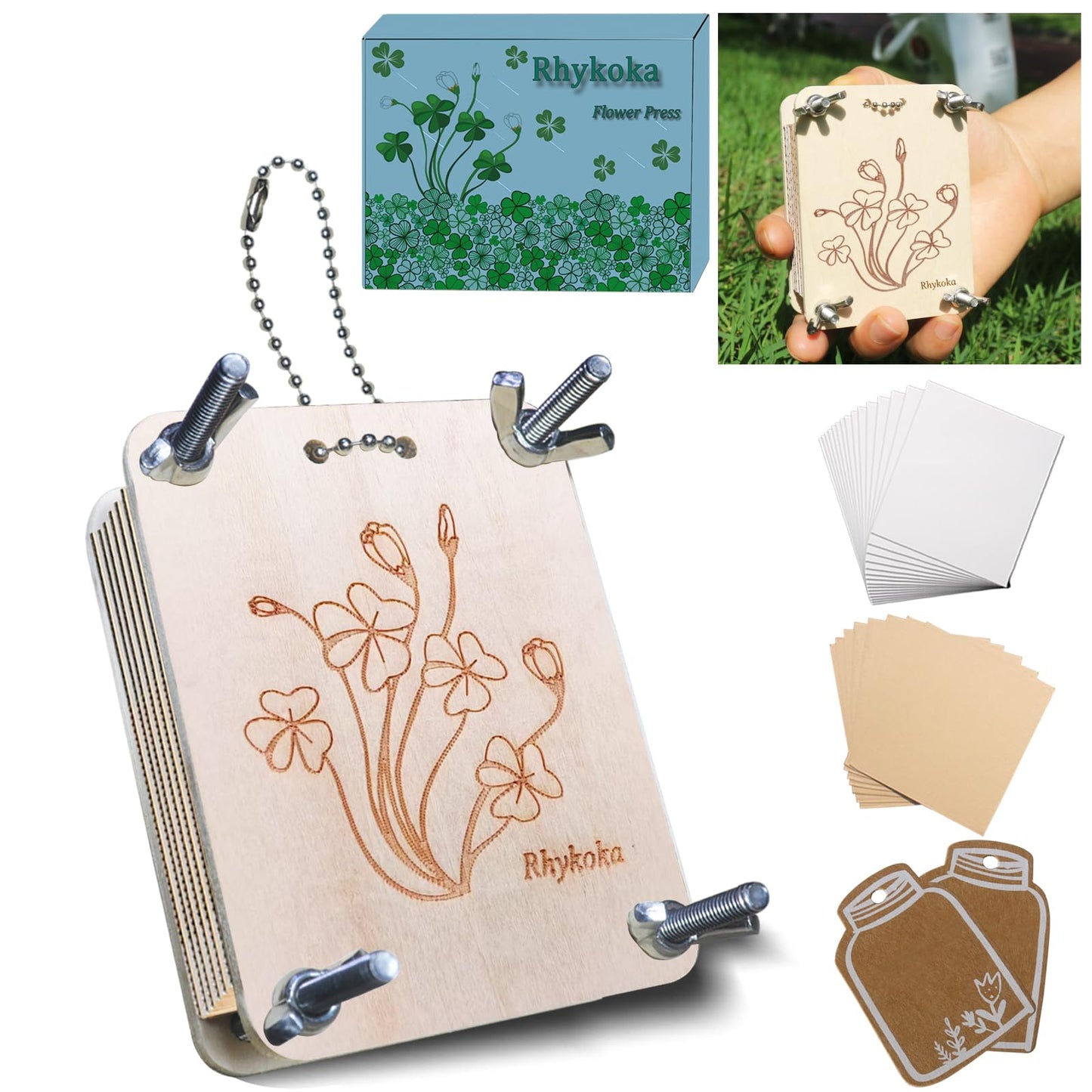 Rhykoka Pocket Flower Press, 6 Layers Mini Flowers Press Kit, Micro Flower Pressing, Portable Small Leaf Petal Preservation for Arts and Crafts Lovers