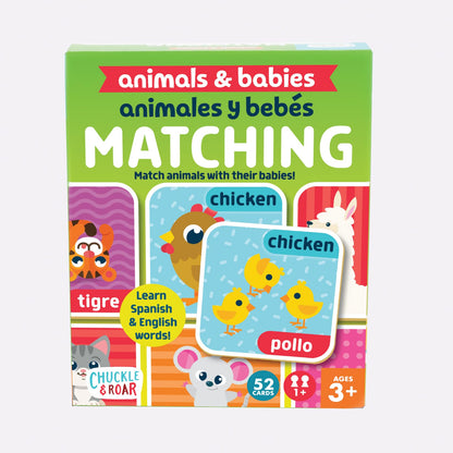 Chuckle & Roar Animals & Babies Memory Game - 52 Tiles, Bilingual, Ages 3+ - Parent & Baby Animal Matching - Preschool Games for Focus - Travel Toys