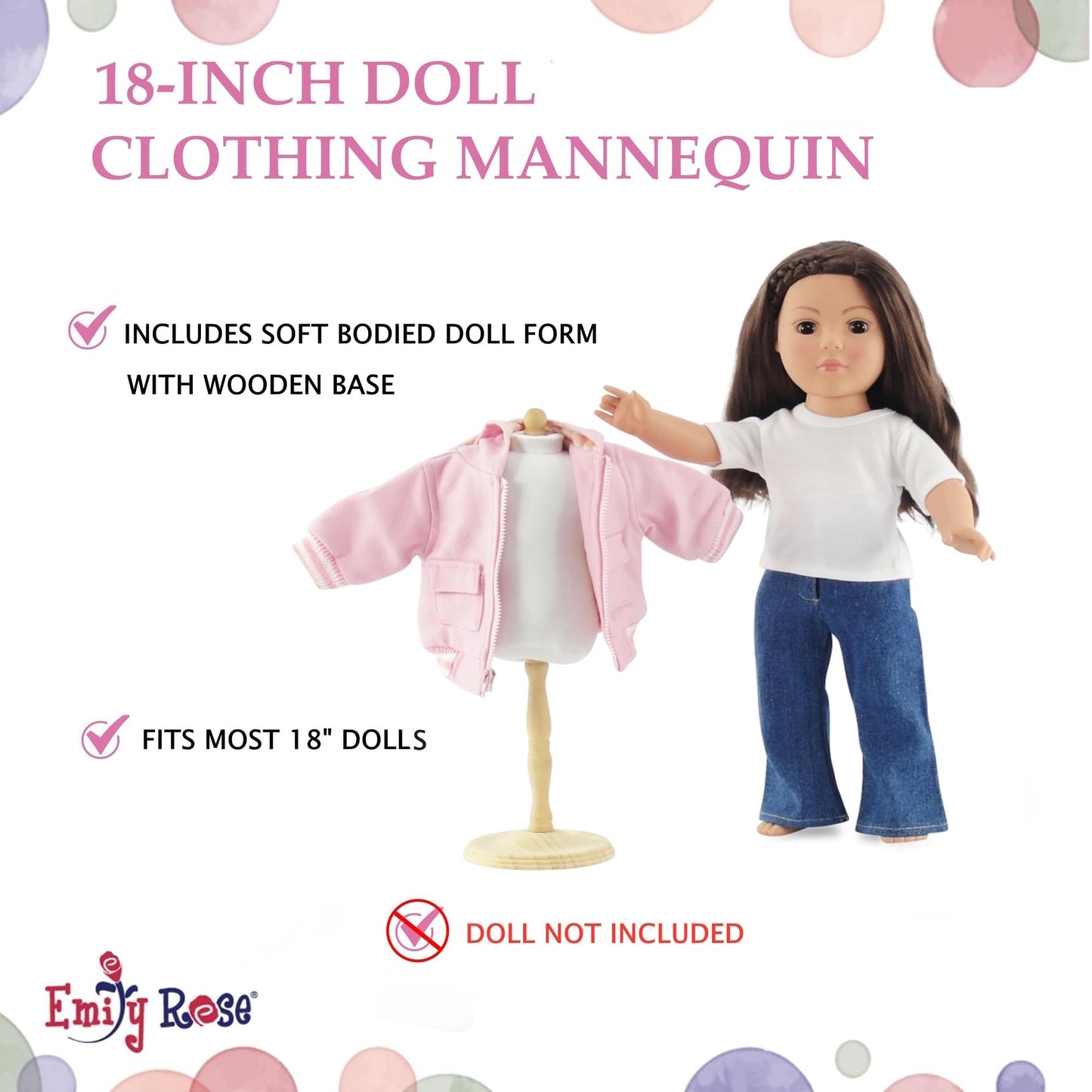 Emily Rose 18 Inch Doll Mannequin Dress Form - 100% Cotton Fill for Sewing & Display | Compatible with Clothing for American Girl Dolls - USA Brand