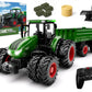 Uarzt Remote Control Tractor Toy with Trailer | Metal Front & Front Loader Farm Vehicle Set with Lights & 8-Wheel Design, RC Tractor Truck for Boys