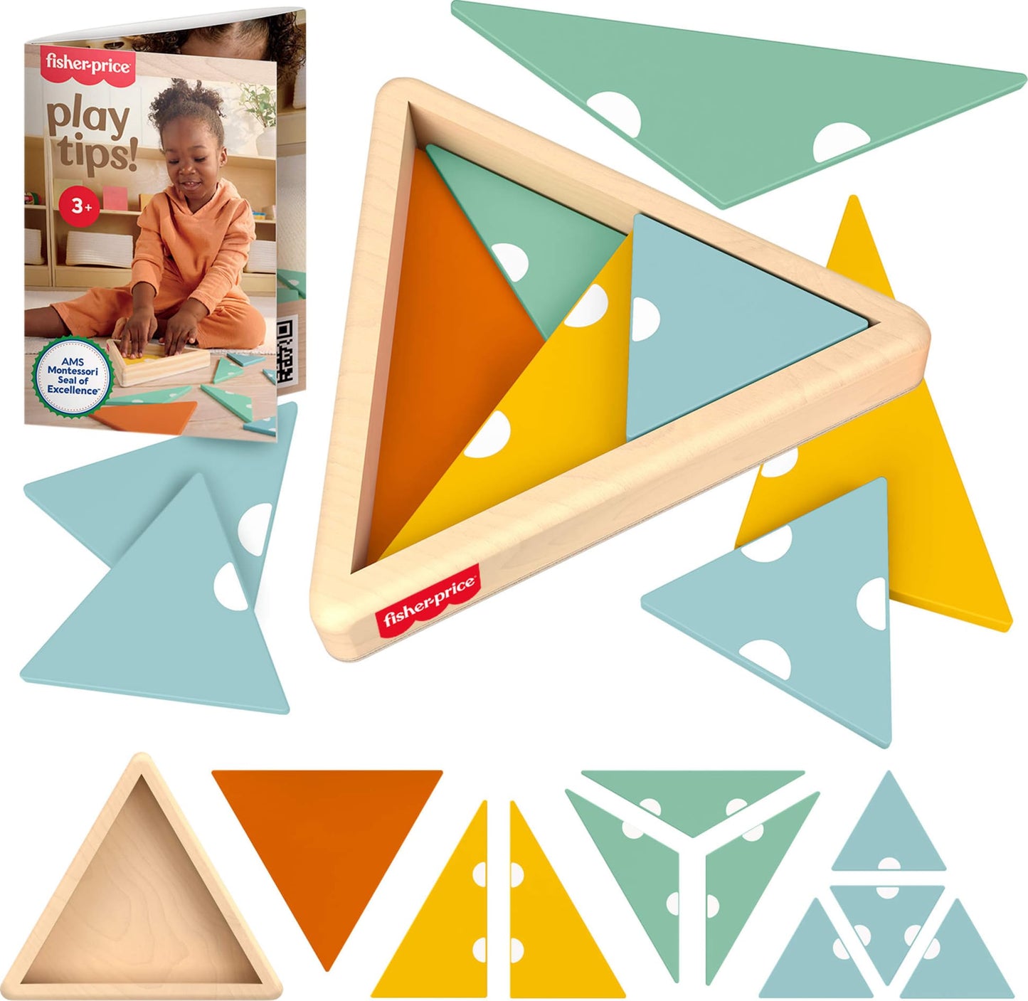 Fisher-Price Wood Montessori Triangle Puzzle Learning Activity, Ages 3+