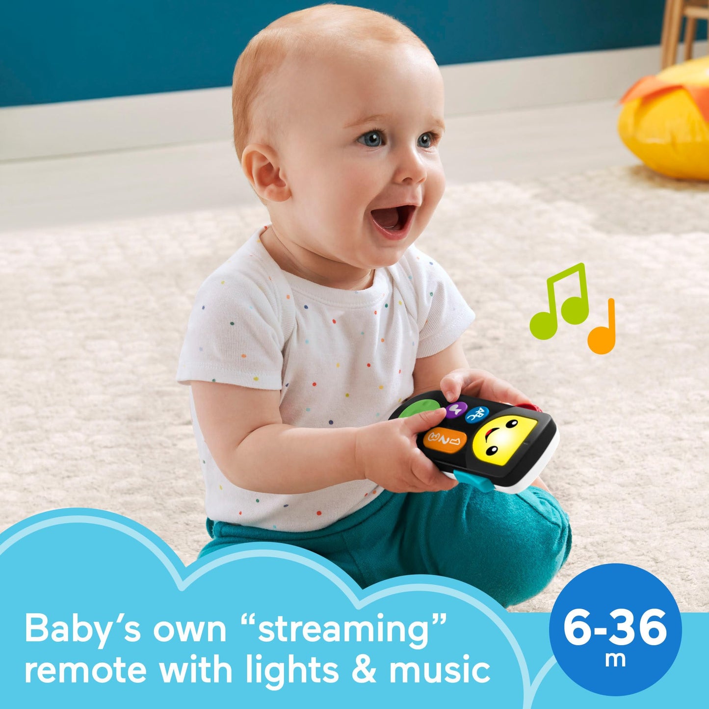 Fisher-Price Baby & Toddler Toy Laugh & Learn Remote, Pretend Streaming TV Control Musical Learning Activity for Infants Ages 6+ Months