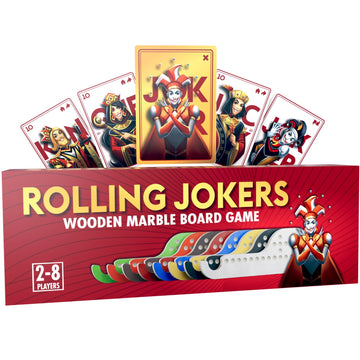 Nerkin Games Rolling Jokers 8-Player Edition Pegs and Jokers Board Game - Wooden Set for 2-8 Players - Adult Tabletop