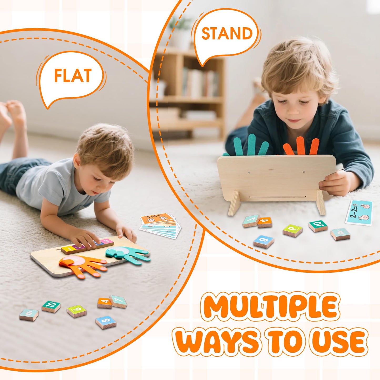 VIC-SUN Preschool Learning Toys for Toddlers, Colorful Wooden Numbers Blocks, Finger Counting Montessori Toys for 3 4 5 Year Old