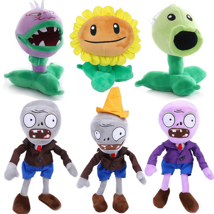 JHESAO 6 PCS Plants and Zombies PVZ Plush Plants Sets Toy Peashooter Purple Gray Conehead Zombie, 1 2 Stuffed Soft Chomper Doll, Sunflower PVZ Figure