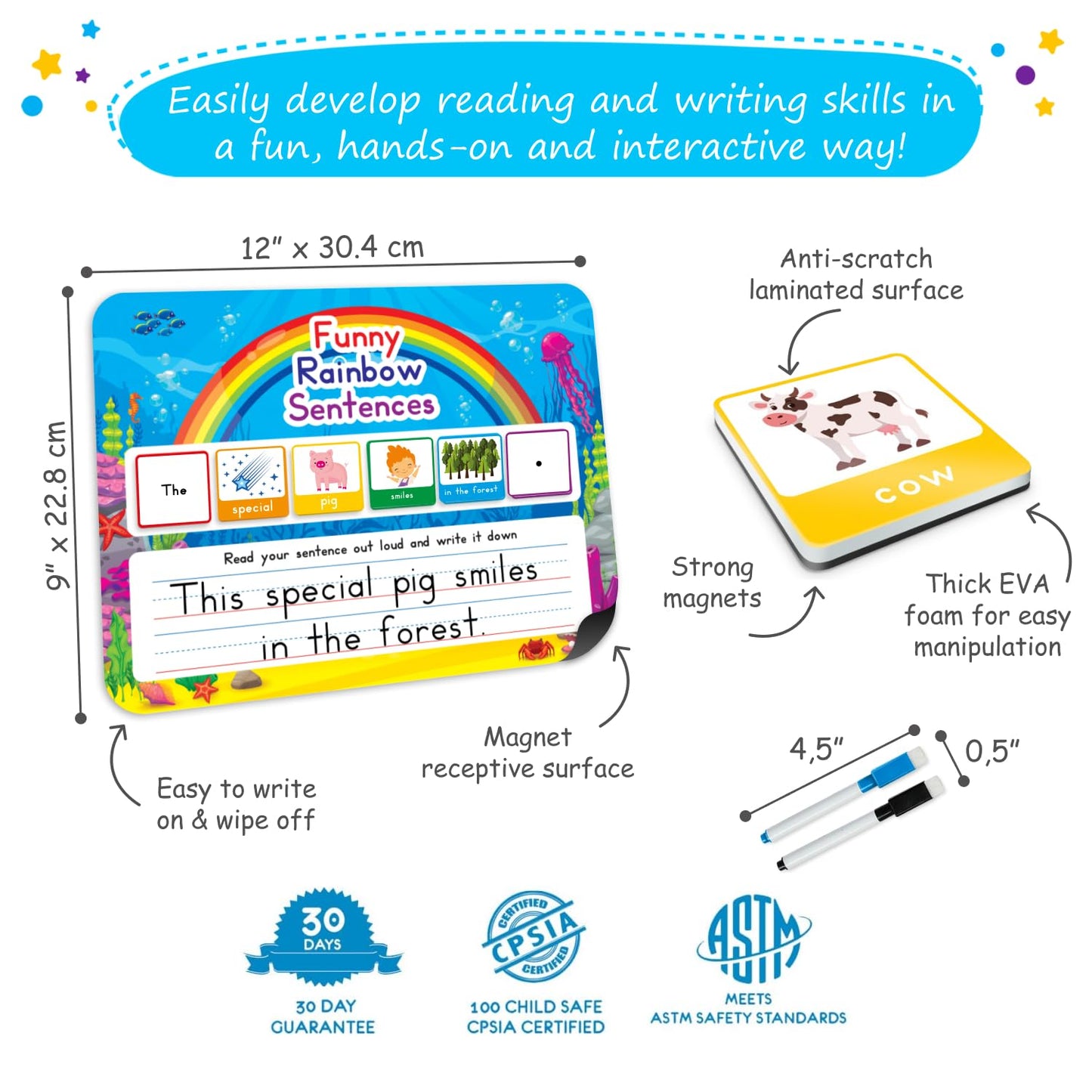104 PCS Sentence Building for Kids, Sentence Building Magnets Kit, Learn to Read, Speech Speak Spell Games, Kids Vocabulary Builder, Sentence Building