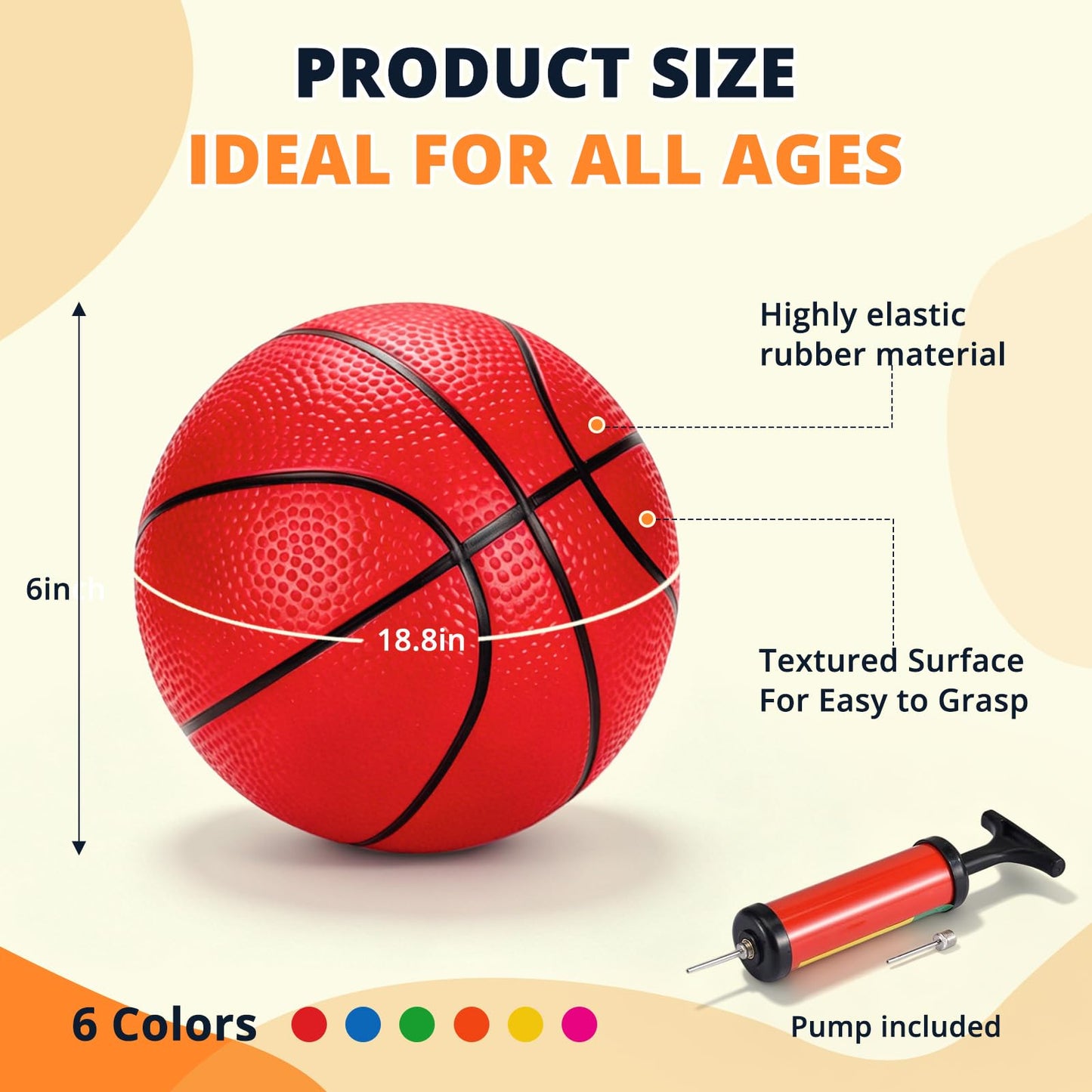 DAOLONG 6 Pack Multicolor Inflatable Mini Basketball, 6 Inch Replacement Small Basketball with Pump, Indoor Outdoor Mini Hoop Balls for Kids Toddlers