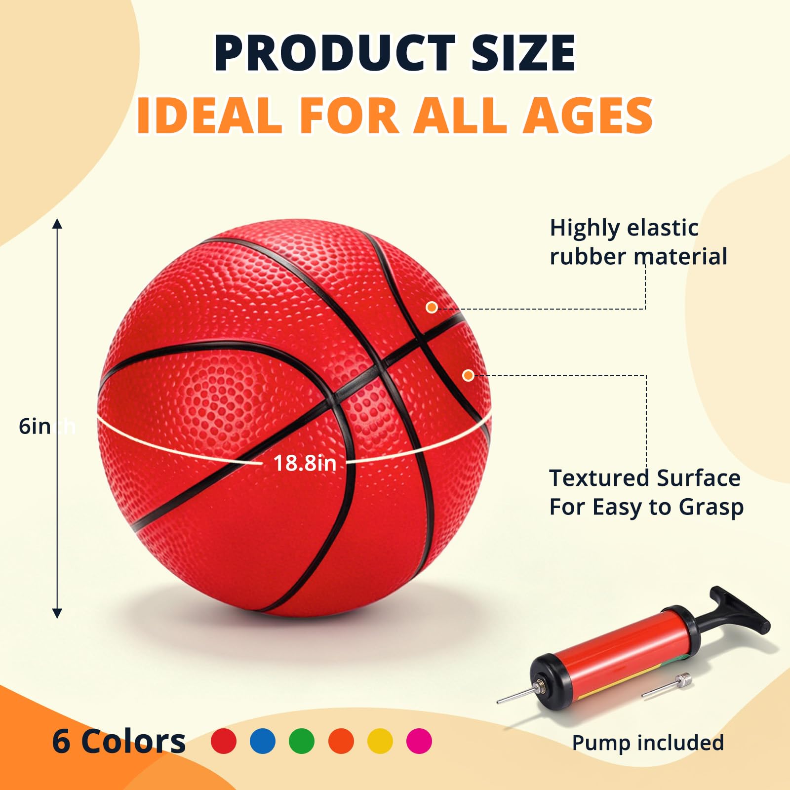 DAOLONG 6 Pack Multicolor Inflatable Mini Basketball, 6 Inch Replacement Small Basketball with Pump, Indoor Outdoor Mini Hoop Balls for Kids Toddlers