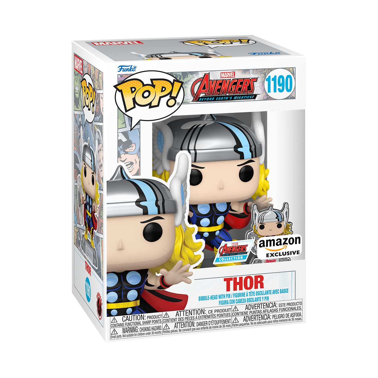 Funko Pop & Enamel Pin: the Avengers: Earth's Mightiest Heroes - 60th Anniversary, Thor with Enamel Pin - Marvel Comics - Amazon Exclusive -