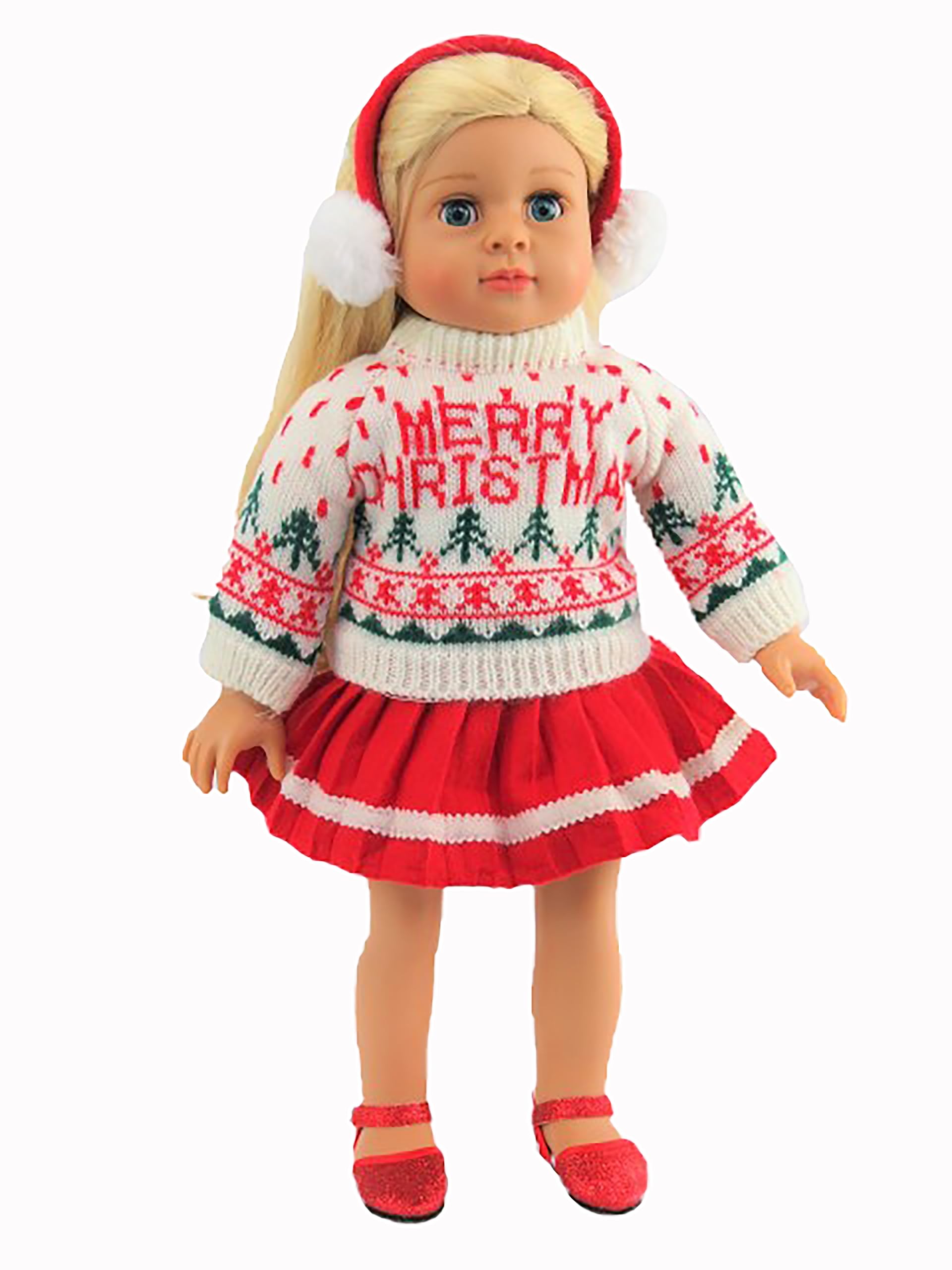 Merry Christmas Sweater Skirt Set Outfit for 18-Inch Dolls | Premium Quality & Trendy Design | Dolls Clothes | Outfit Fashions for Dolls for Popular