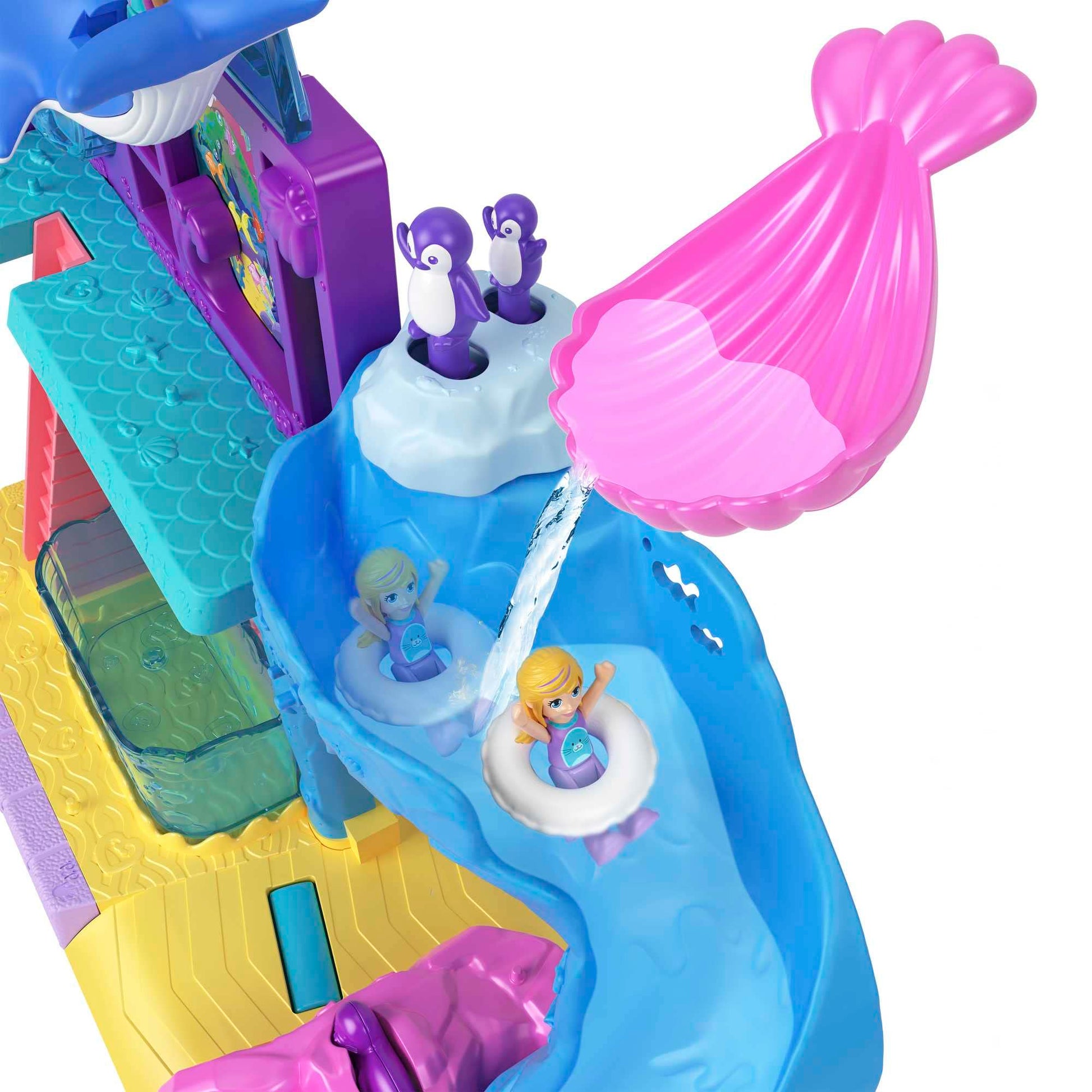 Polly Pocket Pollyville Aquarium Set With Shani, With Two Dolls, Small Car And 11 Accessories Including 8 Sea Animals, Children's Toy, From 3 Years,