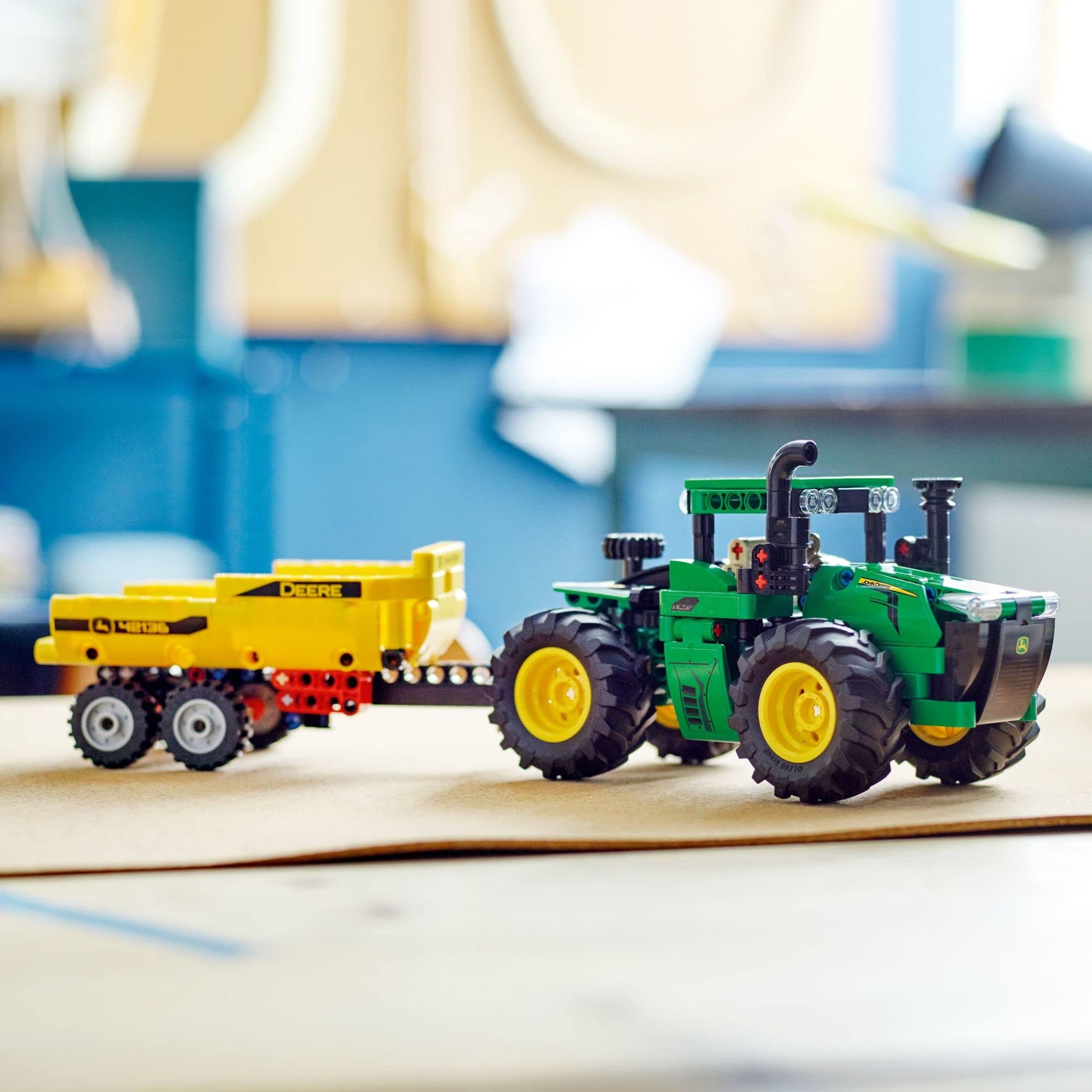 LEGO Technic John Deere 9620R 4WD Tractor Toy 42136 Building Toy - Collectible Model with Trailer, Featuring Realistic Details, Construction Farm Toy