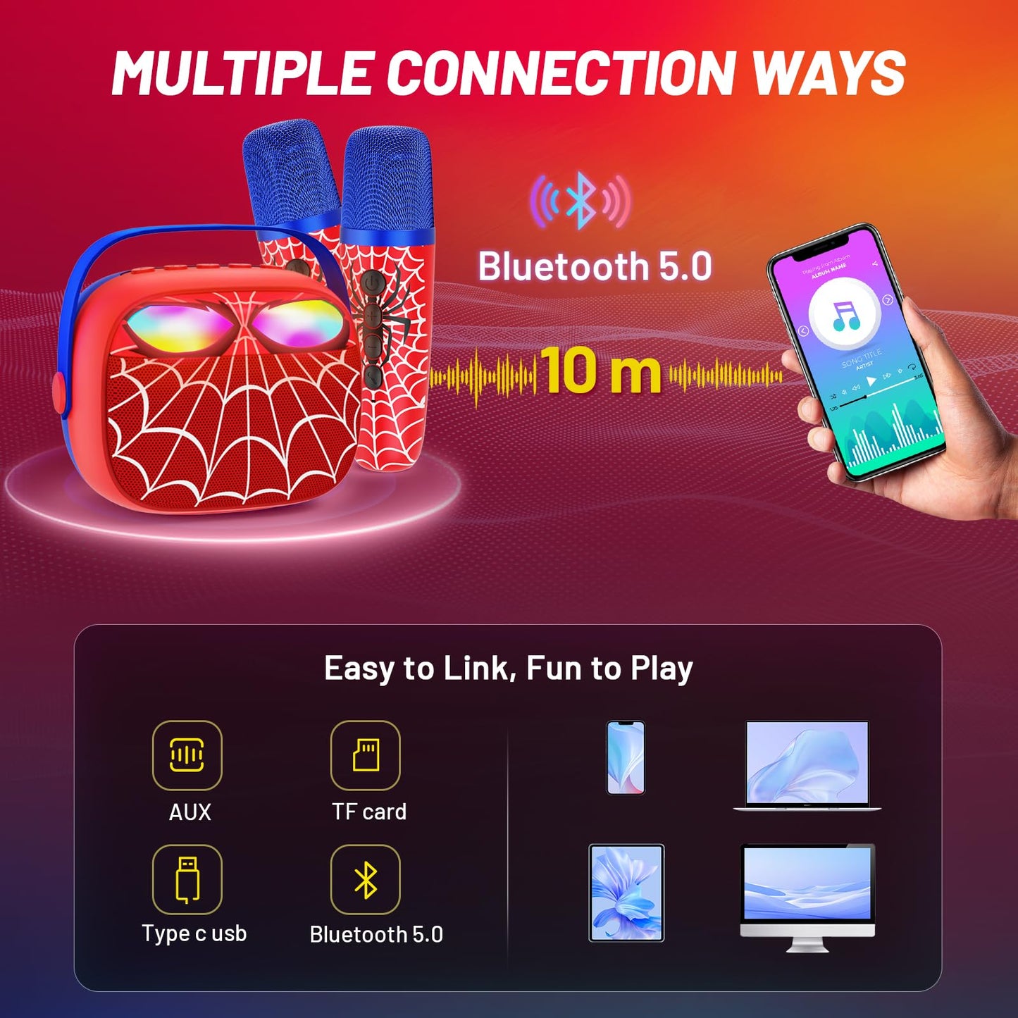 Mini Karaoke Machine for Kids Ages 3-12: Portable Bluetooth Speaker with 2 Wireless Microphone, LED Light Show for Kids 3 4 5 6 7 8 9 10 Year Old Boys