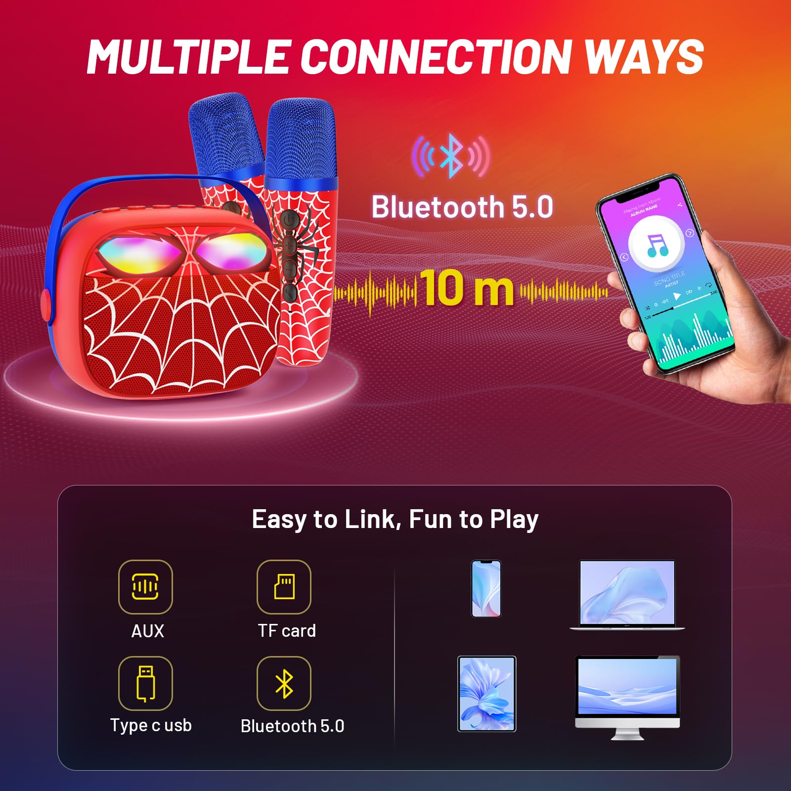 Mini Karaoke Machine for Kids Ages 3-12: Portable Bluetooth Speaker with 2 Wireless Microphone, LED Light Show for Kids 3 4 5 6 7 8 9 10 Year Old Boys