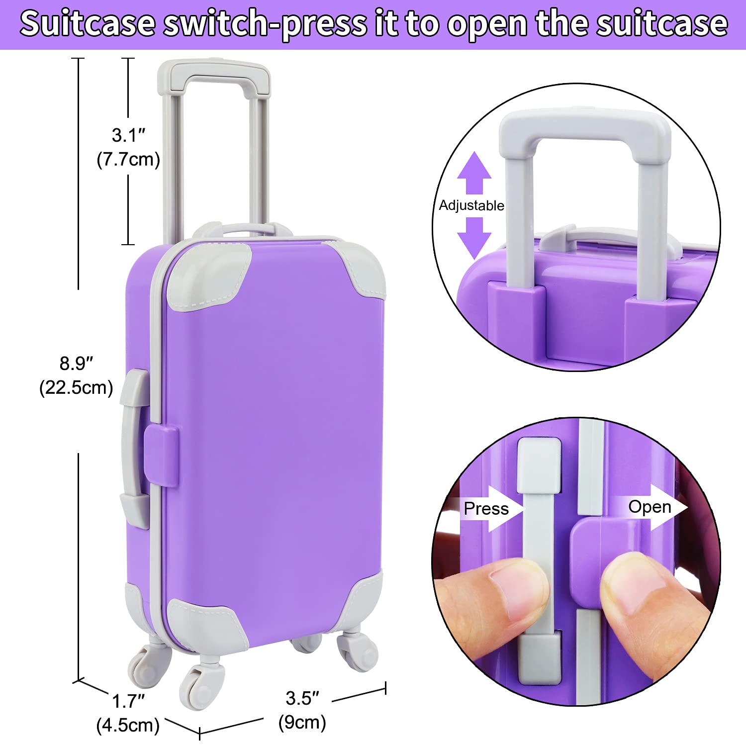 K.T. Fancy 23 pcs American 18 Inch Doll Accessories Suitcase Travel Luggage Play Set for 18 Inch Doll Travel Carrier, Sunglasses Camera Computer Phone