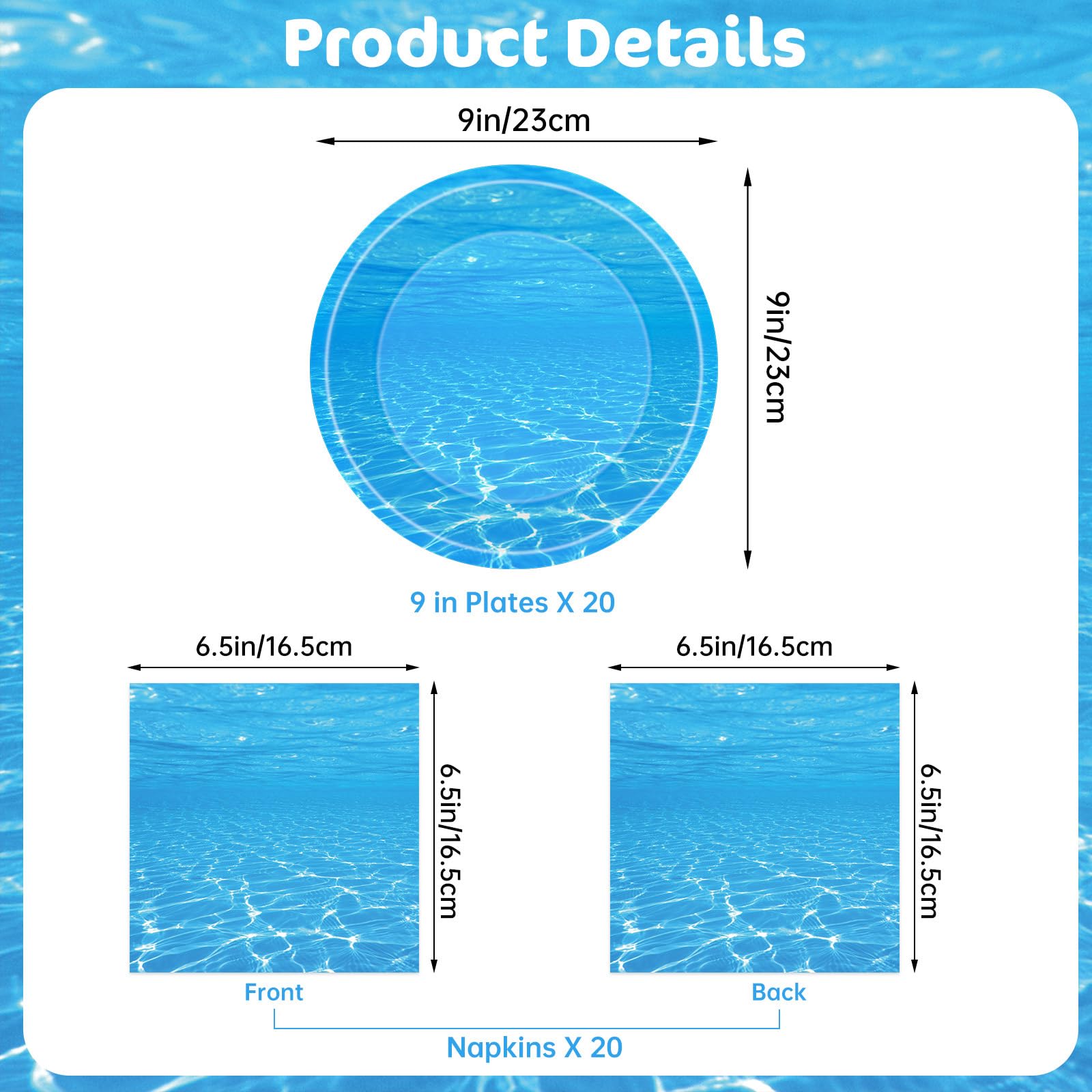 40 Pcs Ocean Plates and Napkins Sets - Under The Sea Party Supplies Tableware, Blue Disposable Paper Plates and Napkins Kit for Summer Ocean Themed