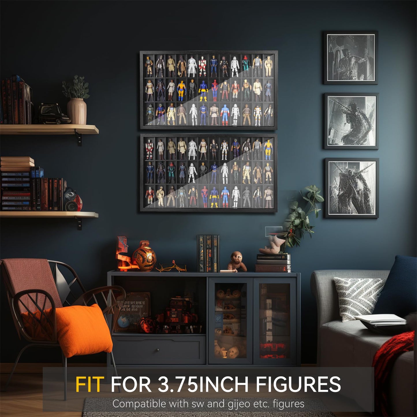 3.75 inch Figure Collectors Showcase, Display Frame Case for Action Figures, Dustproof Cabinet Box for Collectibles, Compatible with Star was/ Gi Jeo