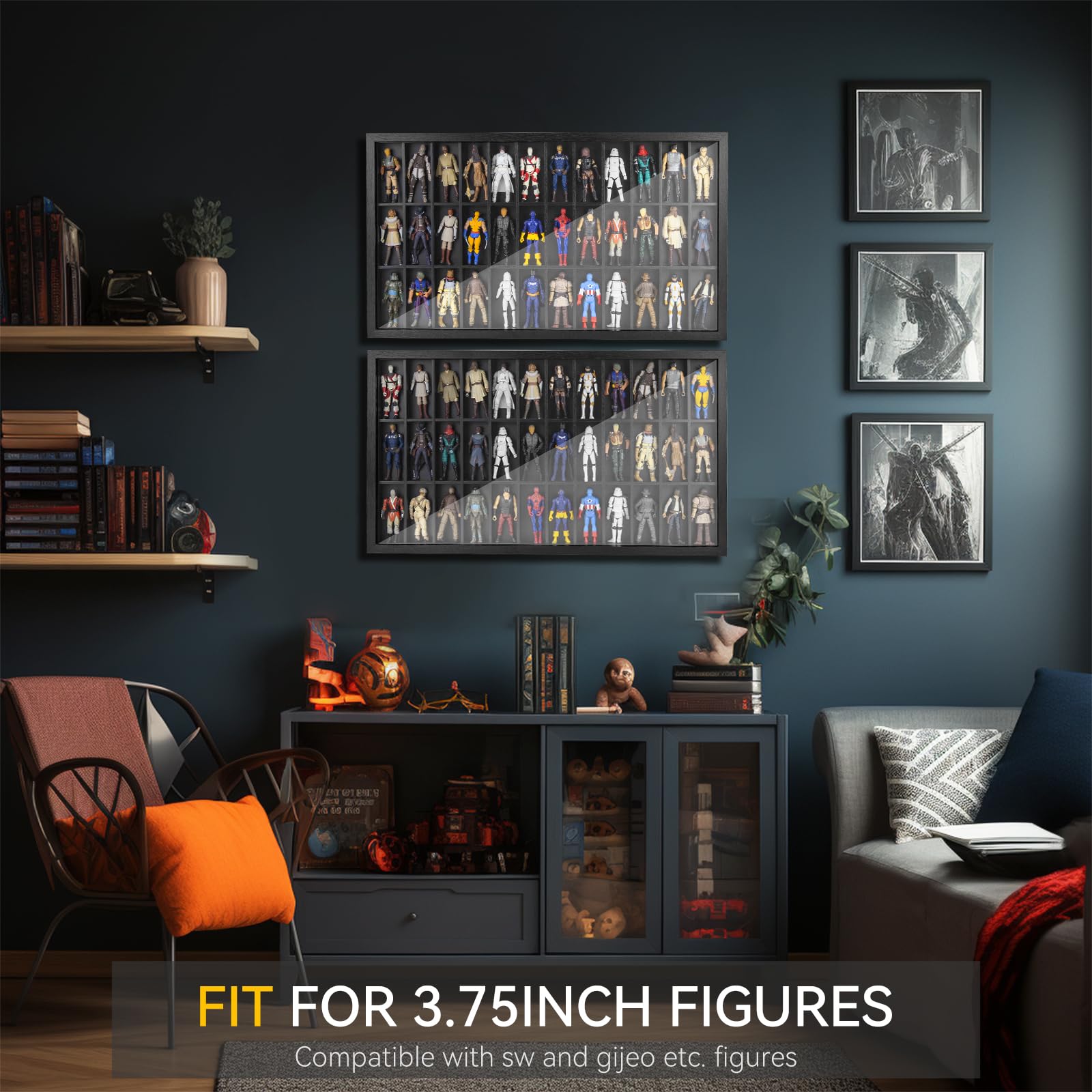 3.75 inch Figure Collectors Showcase, Display Frame Case for Action Figures, Dustproof Cabinet Box for Collectibles, Compatible with Star was/ Gi Jeo