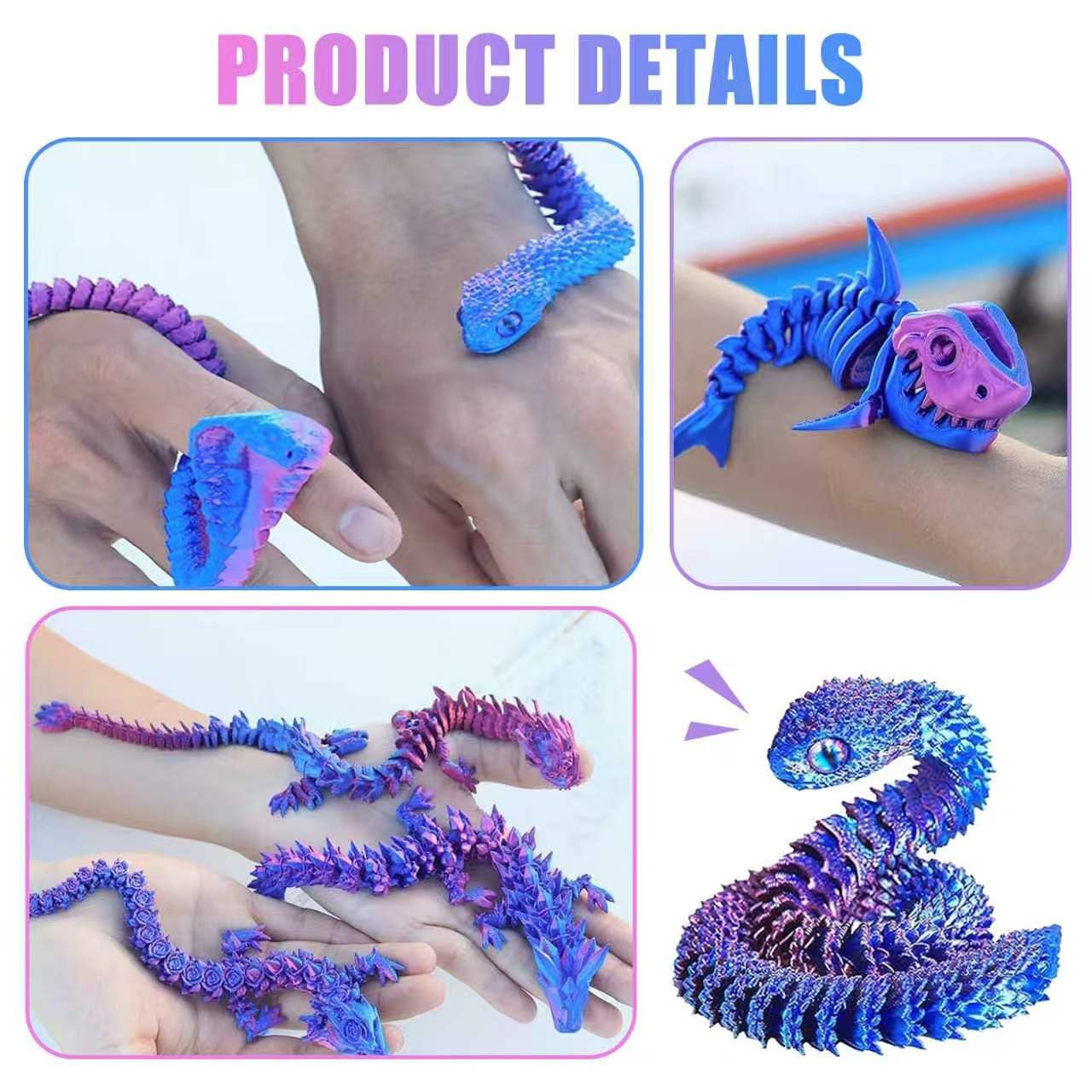 BAJINBE 9Pack 3D Printed Animals Set Include Dinosaur Sharks Axolotl Turtle Cobra 3 Style Dragons 3D Printed Fidget Toys Home Office Desk Decor