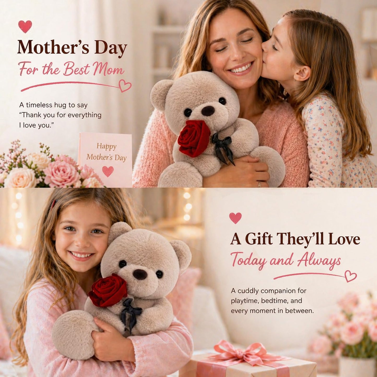 GailiMaiYa Teddy Bear Plush Stuffed Animal Valentines Teddy Bear with Rose,Cute Sweet Bear Great Gift for Your Loved One,Girlfriend Kids Birthday