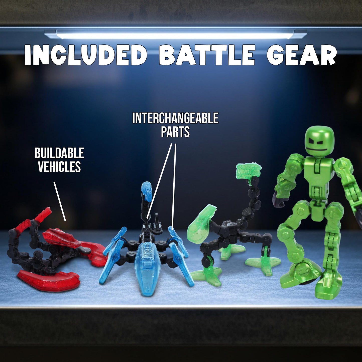 Zing KlikBot Defenders 3-Pack - Metallic Color Poseable Action Figures with Glitter Clear Accessories & Suction Cups, Stop-Motion Animation Toy