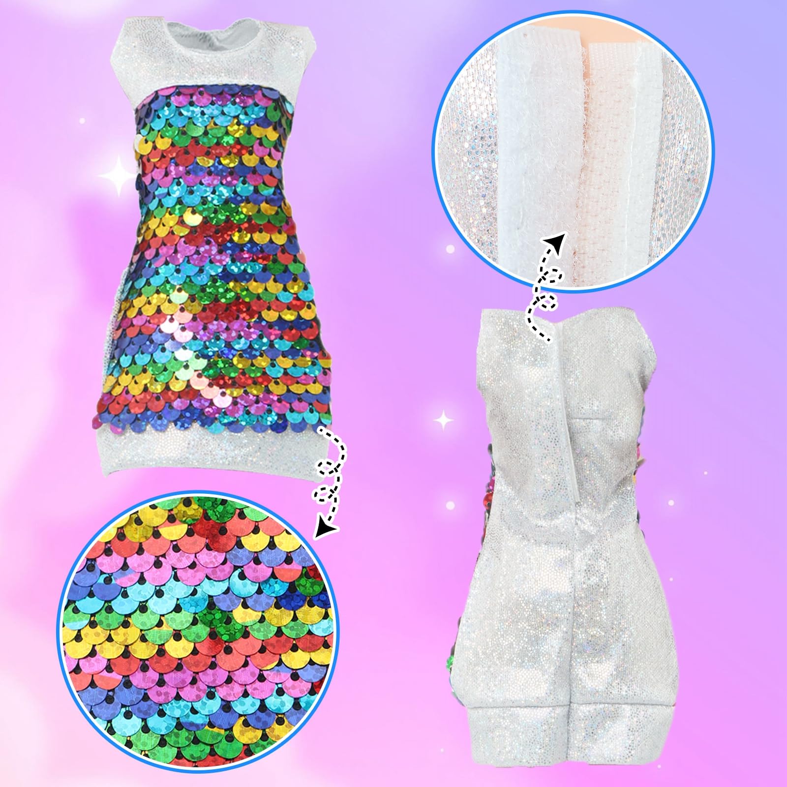 BLIJOLA Doll Clothes 5 Sets Sequins Dresses for 11.5 inch Girl Doll Including 2 Mermaid Clothes Swimwear 1 Evening Dress 2 Casual Dresses Party