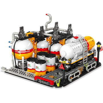 Modular Gas Station & Chemical Plant Building Set, 743 PCS Industrial Storage Tank Brick Model with Loading Bay, Display Model Kit for Adults and Kids