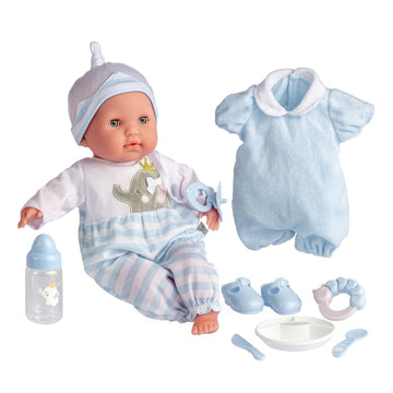 15" Realistic Soft Body Baby Doll with Open/Close Eyes | JC Toys - Berenguer Boutique | 10 Piece Gift Set with Bottle, Rattle, Pacifier & Accessories