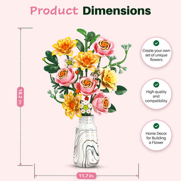 Woolbye Flowers Building Set Interwoven Roses Bouquet botanicals Collection Unique Home Décor or Office Décor Great Gift for Her and Him (VASE