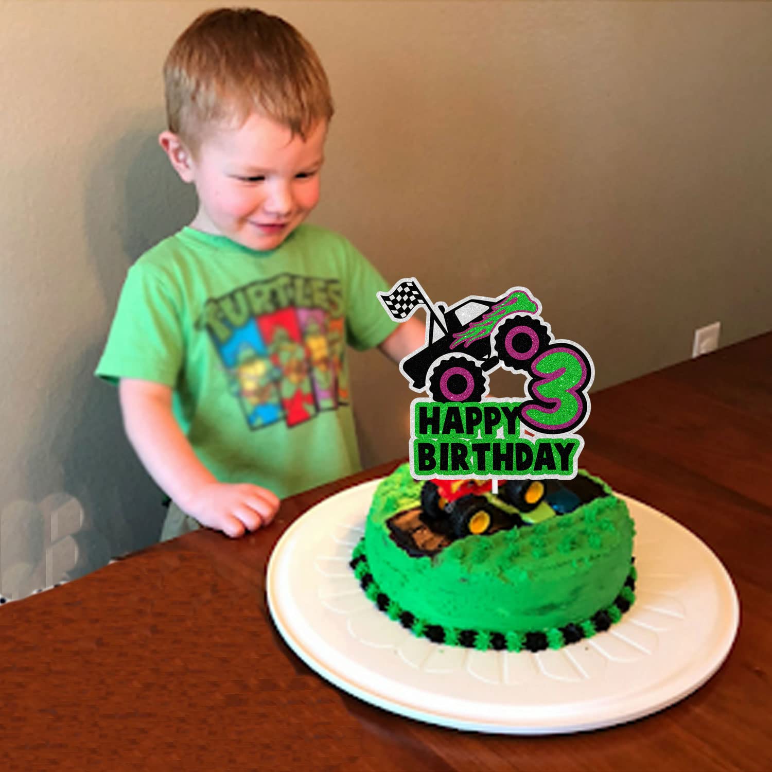Big Truck Happy 3rd Birthday Cake Topper - It's the Perfect Car Themed Birthday Party or Truck Themed Party Decorations for Boys or Girls - SugarGera