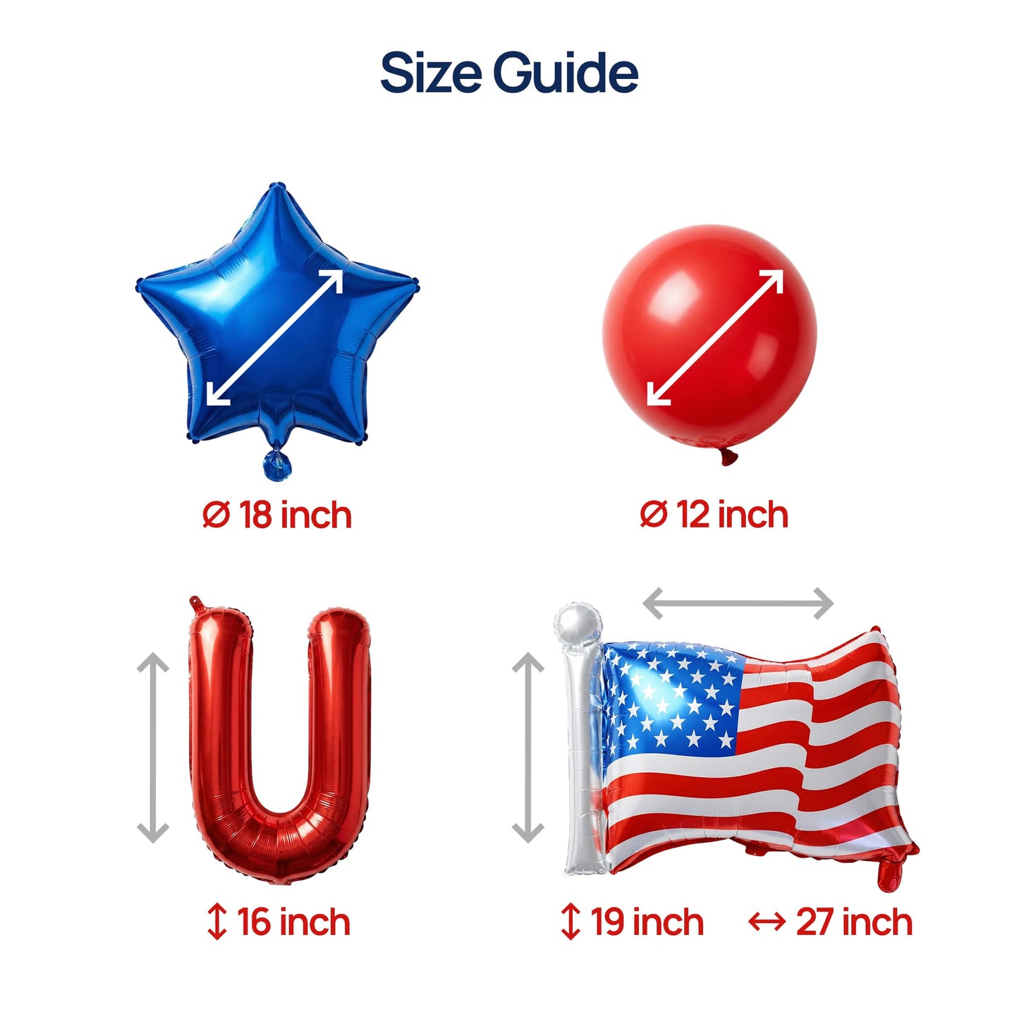 Dream Decor Patriotic Balloon Kit 50 Pieces for 4th of July, Red White and Blue USA Party Decorations with USA Letter Balloons, American Flag Balloon