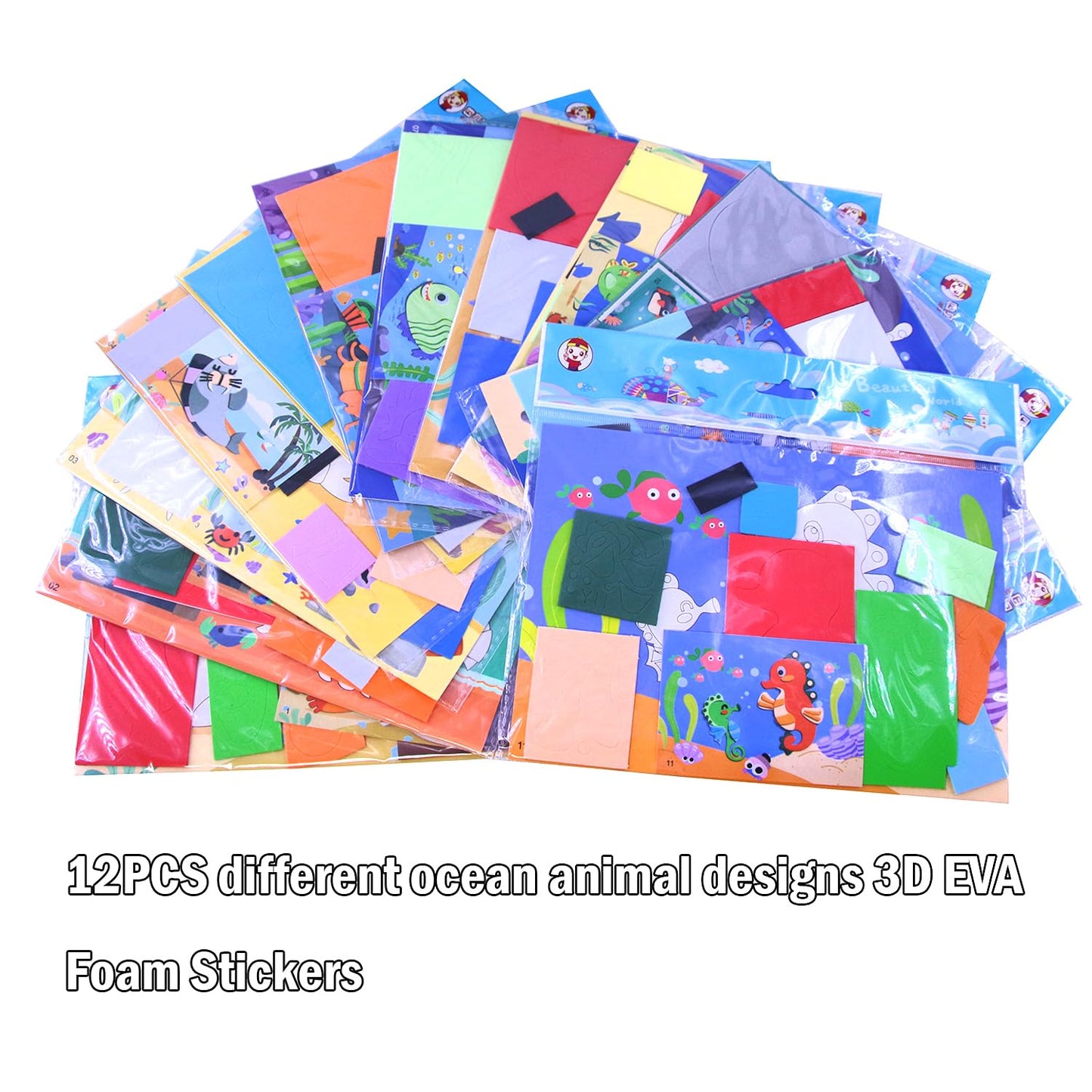 Lovyan 3D EVA Foam Stickers for Toddlers 12PCS Sticky Foam DIY Craft Preschool Art Class Drawing Sticker Puzzle Art Kit for Kids Boys Girls (Sea