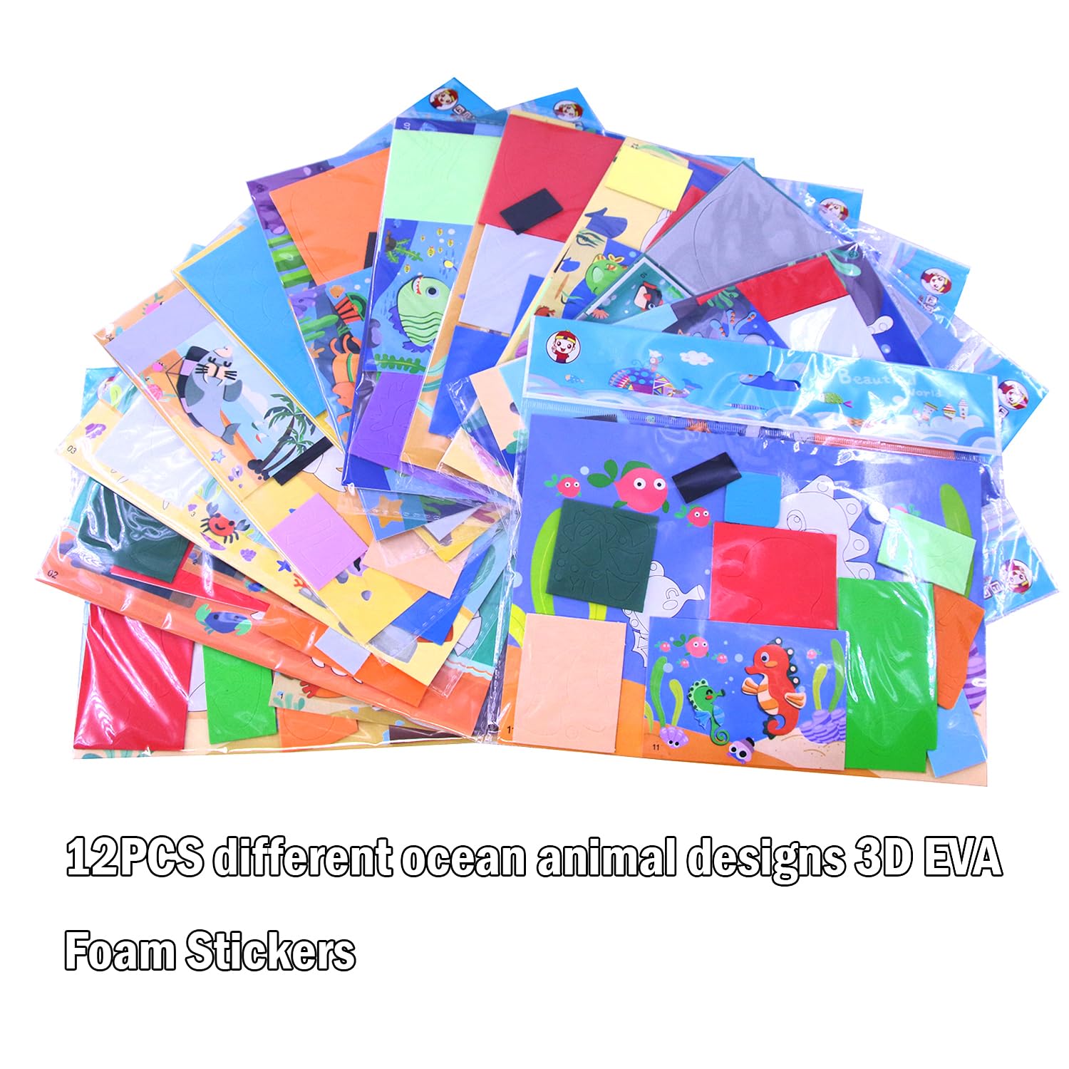 Lovyan 3D EVA Foam Stickers for Toddlers 12PCS Sticky Foam DIY Craft Preschool Art Class Drawing Sticker Puzzle Art Kit for Kids Boys Girls (Sea