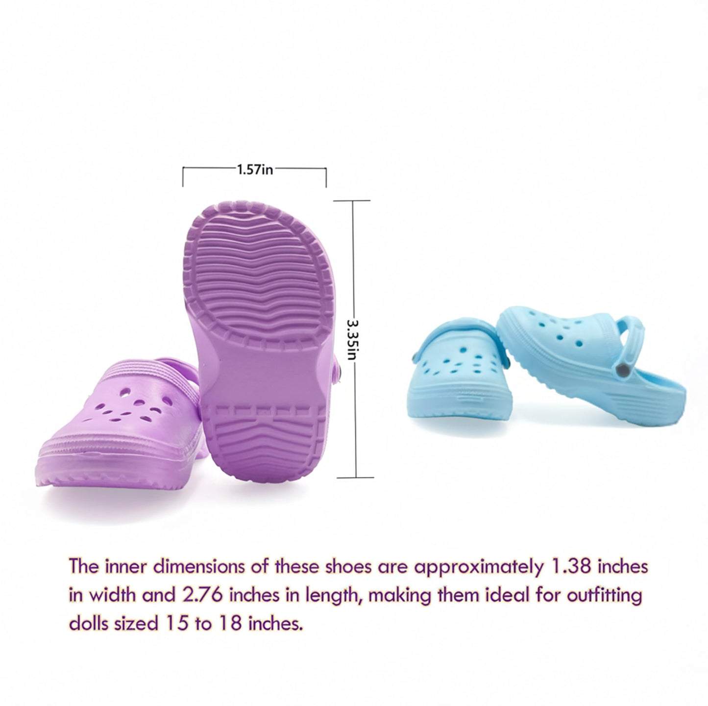 HXIELEC 4 Pairs Classic Clogs for 18" Dolls - Macaron Color EVA Slip-On Shoes,Fits Most 18" Dolls,Dress Up Gift Set
