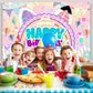 Cute Cartoon Cat Theme Backdrop for Kids Birthday Party Decorations
