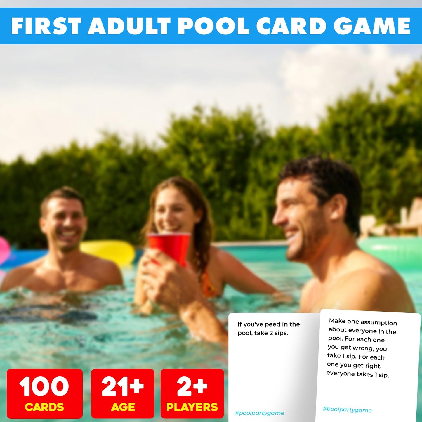 Pool Party Adult Party Game, Waterproof Card Game for Adults, Fun Pool Games for Adult, Best Pool Toys and Pool Accessories for Summer, 100 Cards