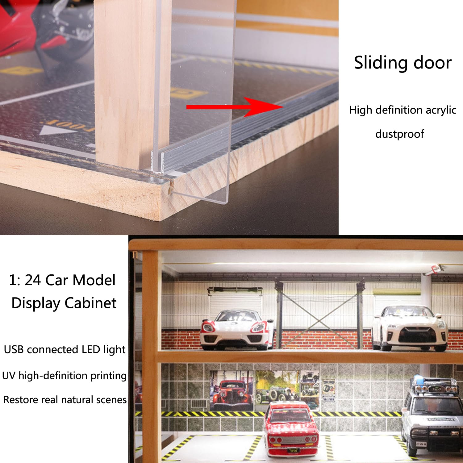 1:24 Scale diecast Car Model Display Case 3 Tiers,with LED Light and Acrylic Dust Cover Toys Car Model Display Stand,Hot Diecast Wheels Wood Storage