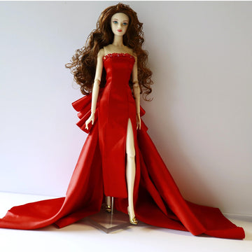 1/6 Scale Shimmer Strapless Evening Gown with Train, Couture Style, Fits 11-12 Inch Fashion Collectible Doll or 1/6 BJD (red)